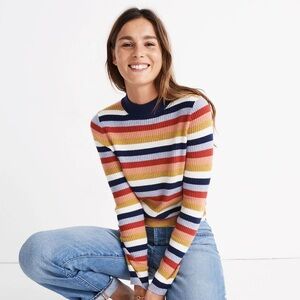 Madewell Mockneck Pullover Sweater in Stripe XS